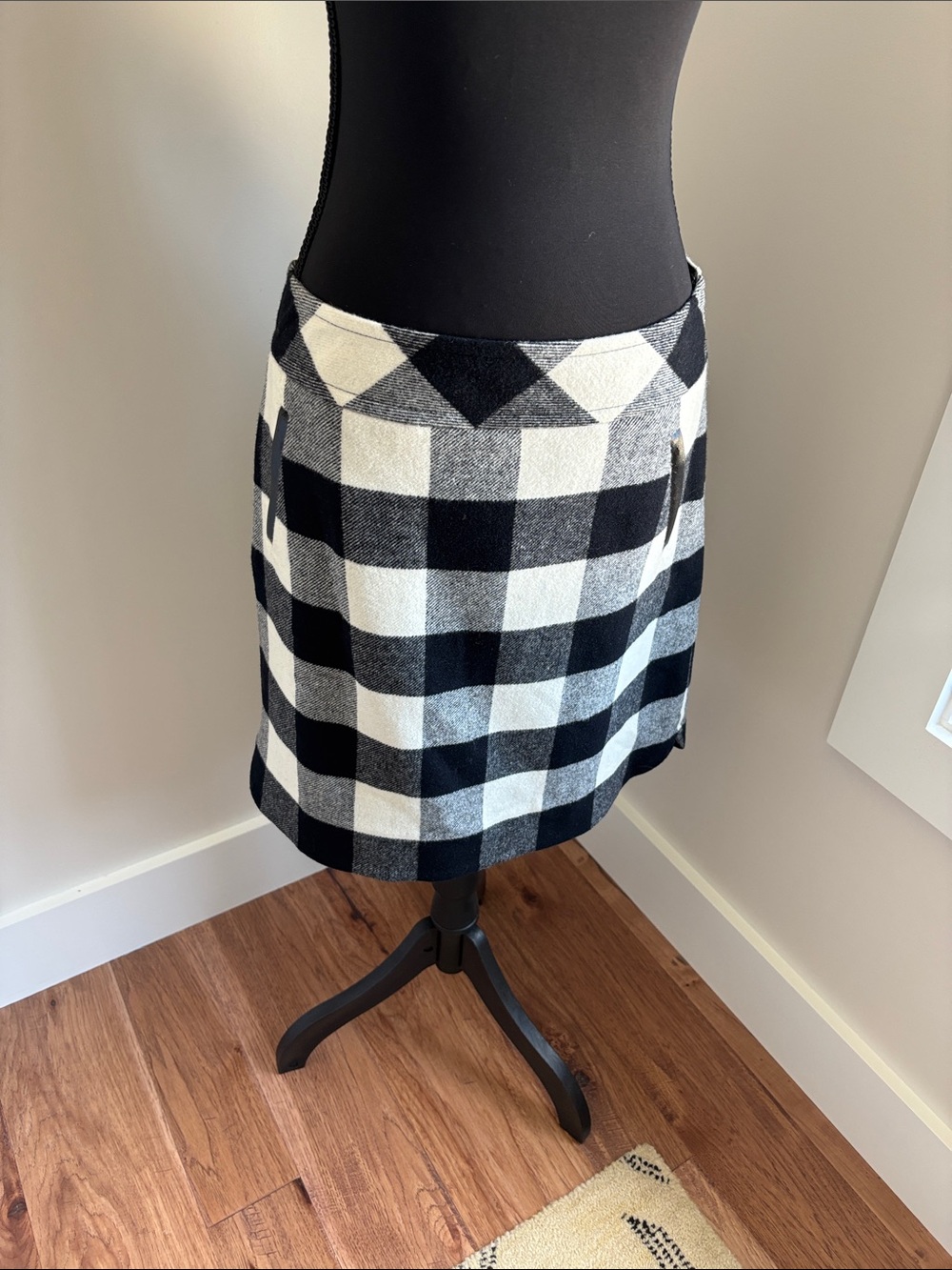 Talbots Black and White Buffalo Check A-Line Skirt
